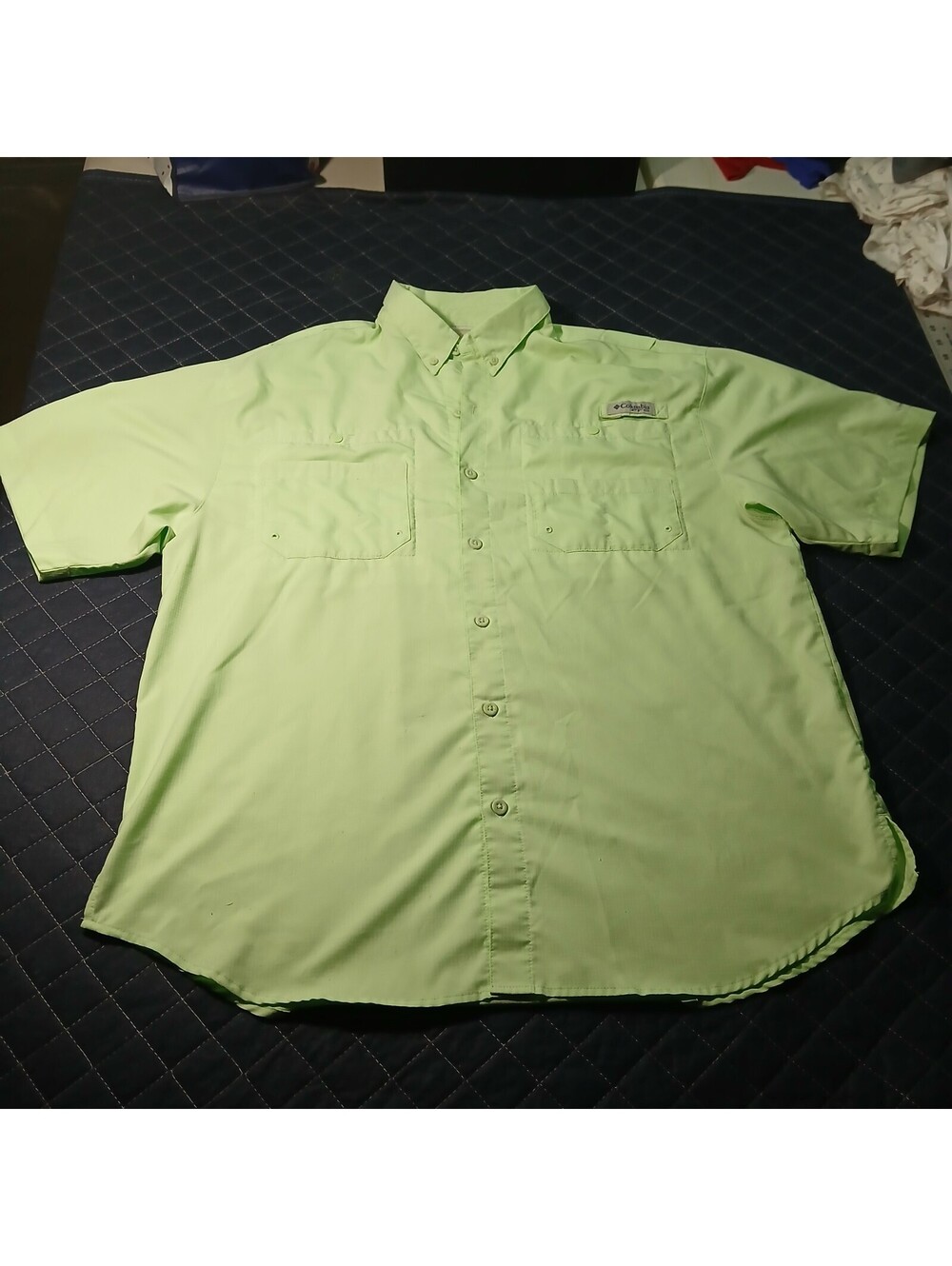 Columbia PFG Fishing Shirt Men'S Light Green Short Sleeve Button Front